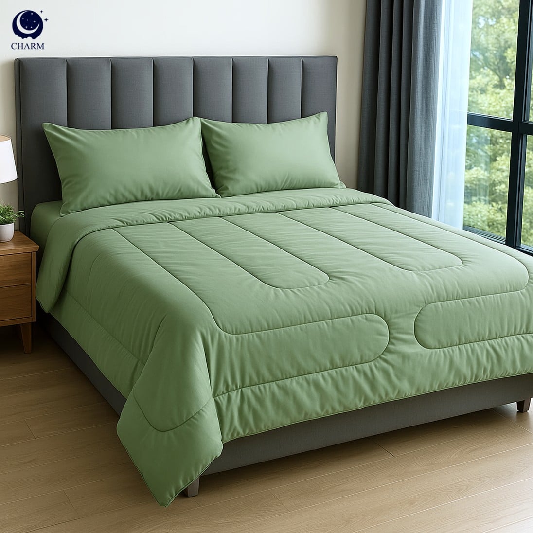 ชุดผ้าปูที่นอน 5 ฟุต 6 ชิ้น CHARM สี SAGE GREEN คอลเลคชั่น CLASSIC_6